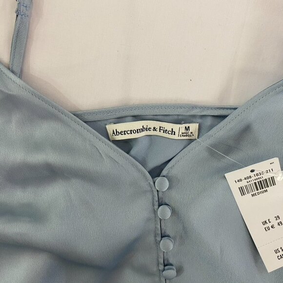 Abercrombie & Fitch Light Blue Satin Button Up Bodysuit Thong back Size Medium - Picture 10 of 16